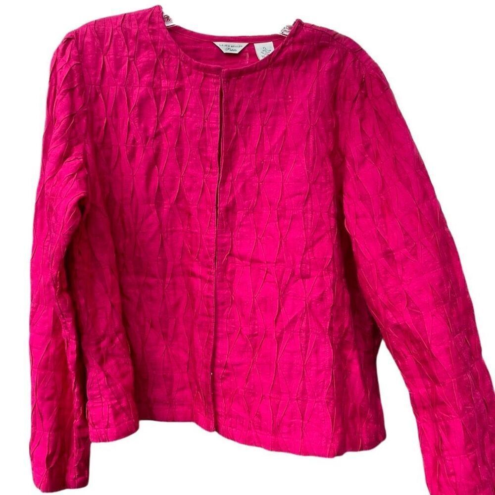 Laura Ashley Petite size PL cotton linen hook front jacket.